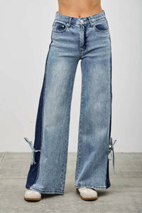 Saige Denim - Wide-leg Jeans With Side Ribbon Ties