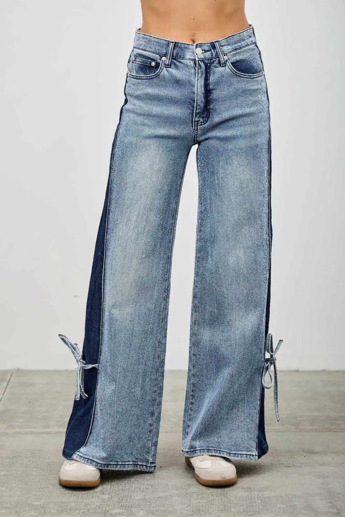 Saige Denim - Wide-leg Jeans With Side Ribbon Ties