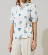 Sugarlips - Jillian Floral Miraya Mock Neck Poplin Top