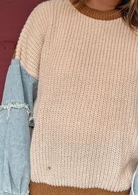 Urban Daizy - Denim Sleeve Colorblock Sweater