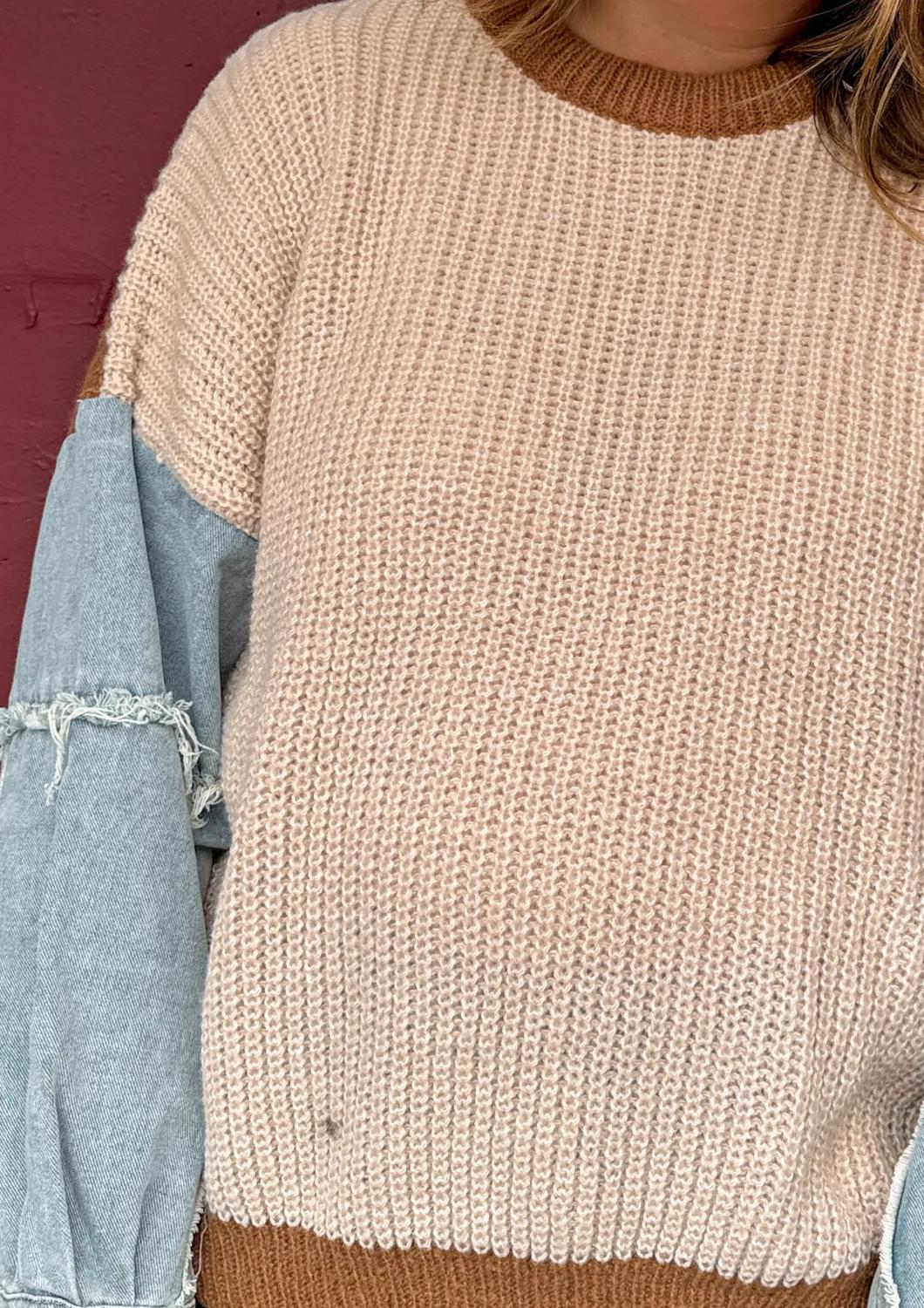 Urban Daizy - Denim Sleeve Colorblock Sweater