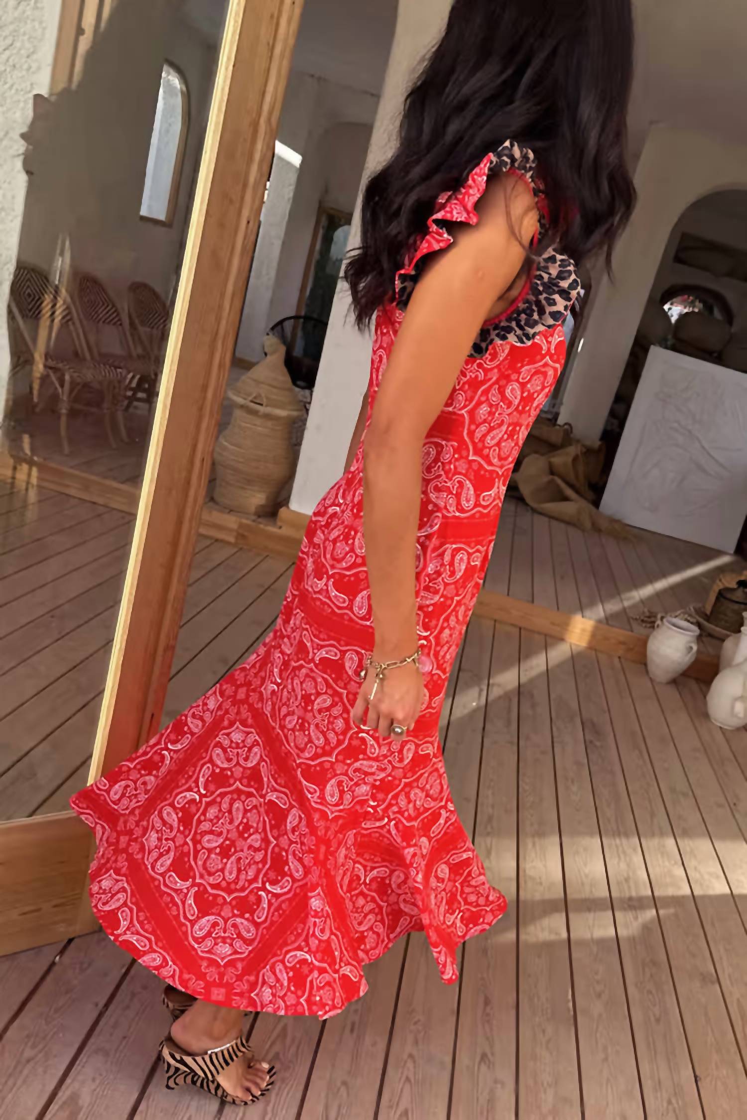 never fully dressed Remi Dress With Leopard Sleeve in red bandana - women's dress - alternate view