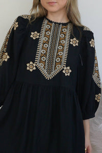NIBI MTK Scout Mini Dress in black embroidered - women's dress - detail view