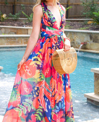 Luxxel - Under The Solstice Sun Tropical Cutout Open Back Maxi Dress