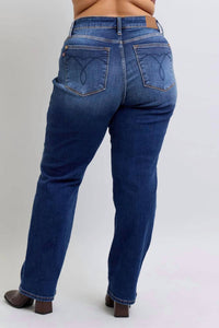 Judy Blue Vintage Wash Thermal Straight Leg Jean - Plus in blue - women's jeans - detail view