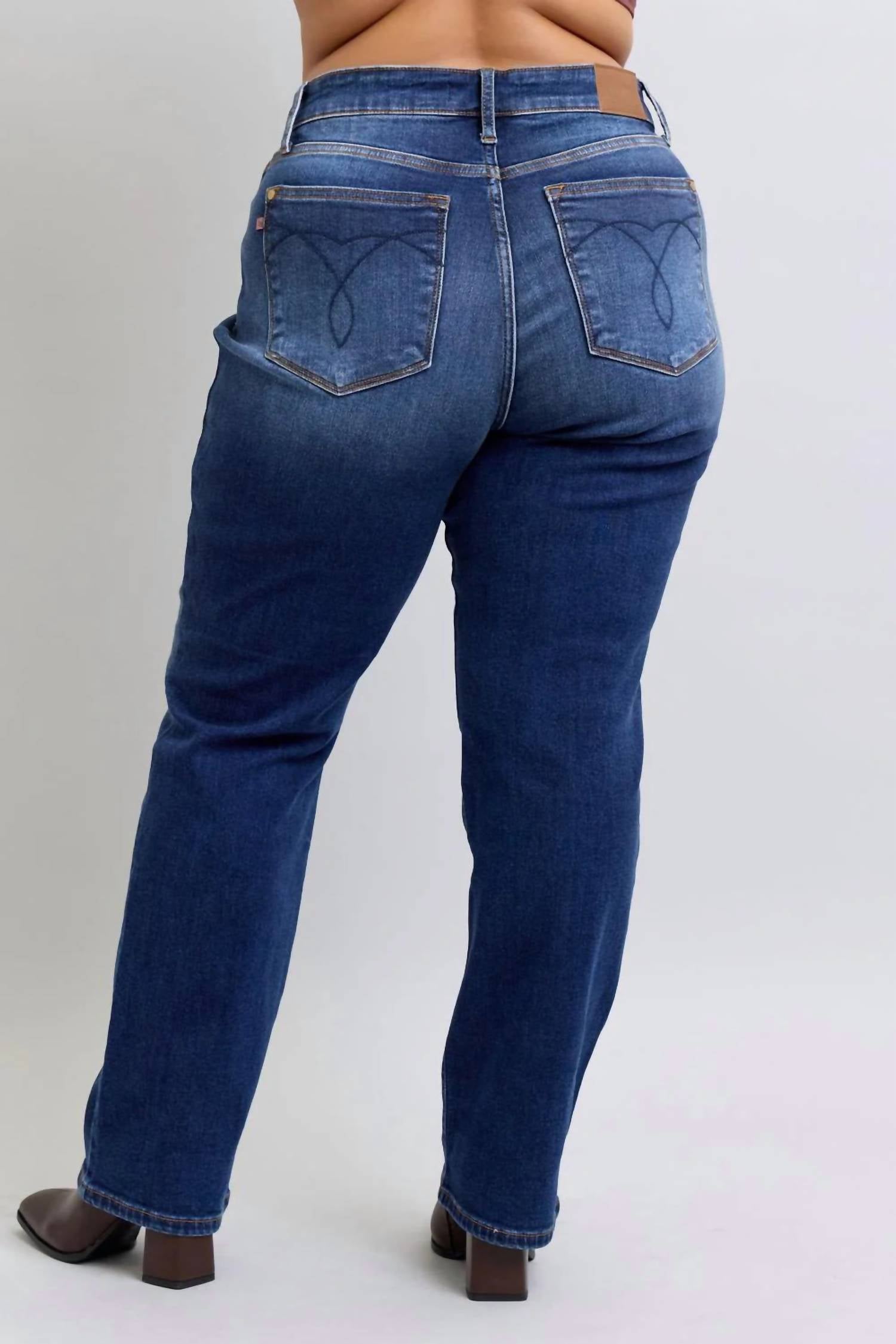 Judy Blue Vintage Wash Thermal Straight Leg Jean - Plus in blue - women's jeans - detail view
