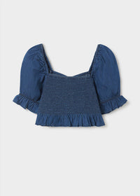 Mayoral - Girls' Puff Sleeve Denim Top
