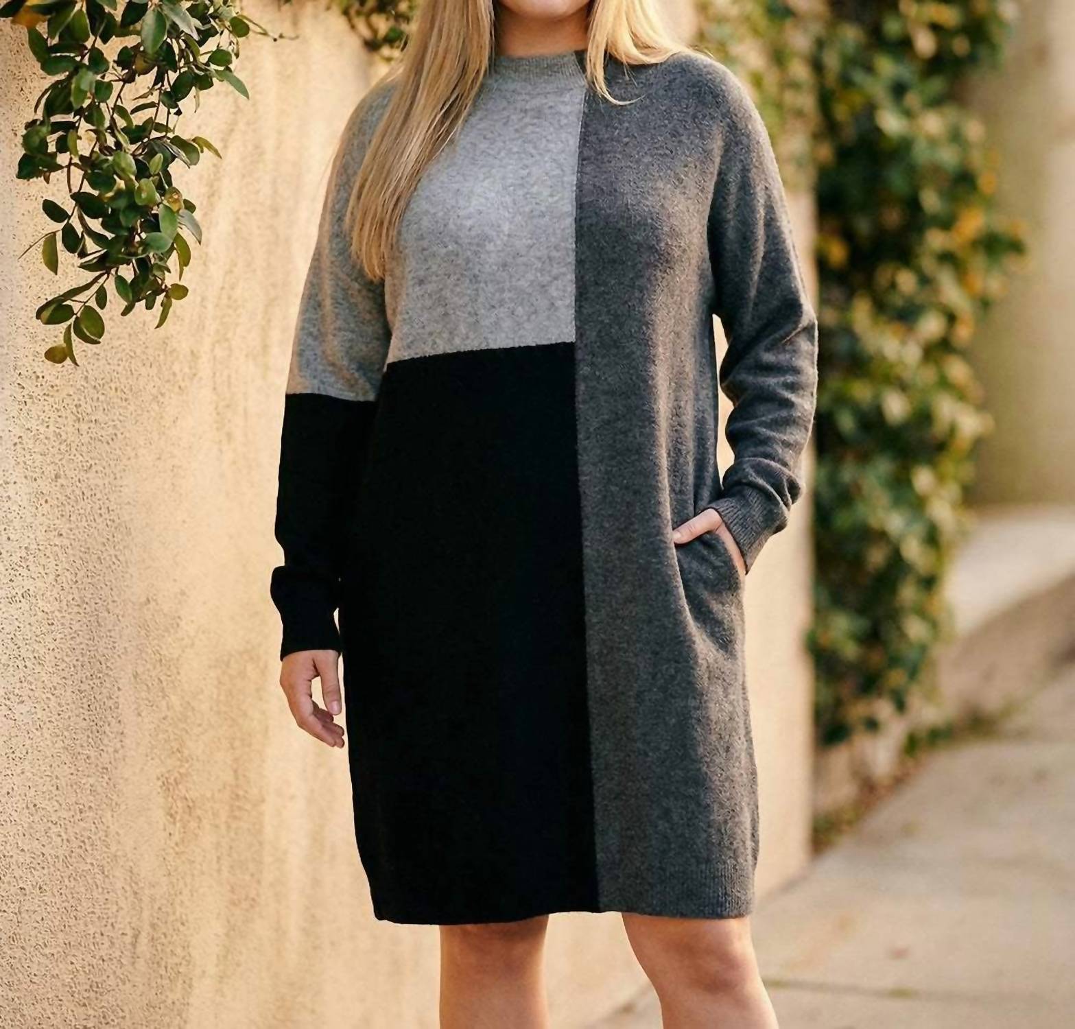 Karen Kane Colorblock Mini Sweater Dress - Plus in multi - women's dress - view 6