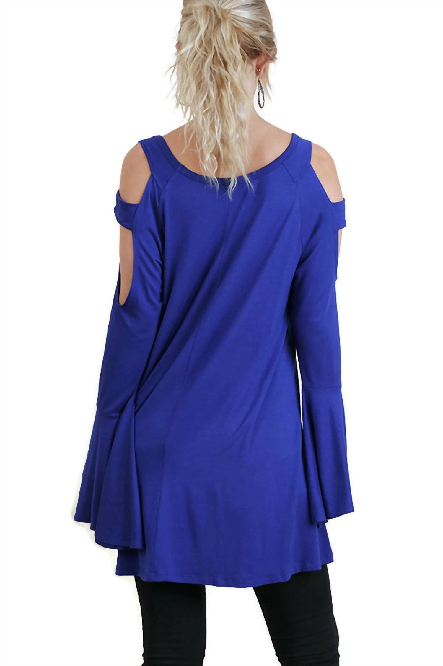 Umgee - Bell Sleeve Shoulder Cutouts Tunic Top