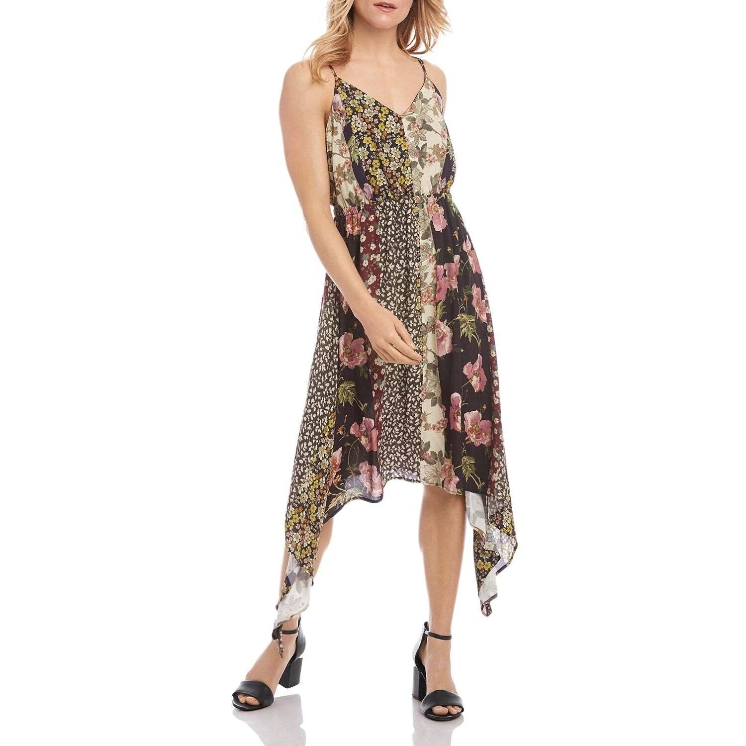 Karen Kane - Mixed Print Handkerchief Hem Slip Dress