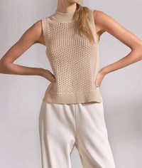 Elan - Sleeveless Open Weave Neutral Vest