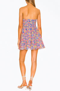 SASHA FLORAL-PRINT STRAPLESS BUSTIER MINI DRESS