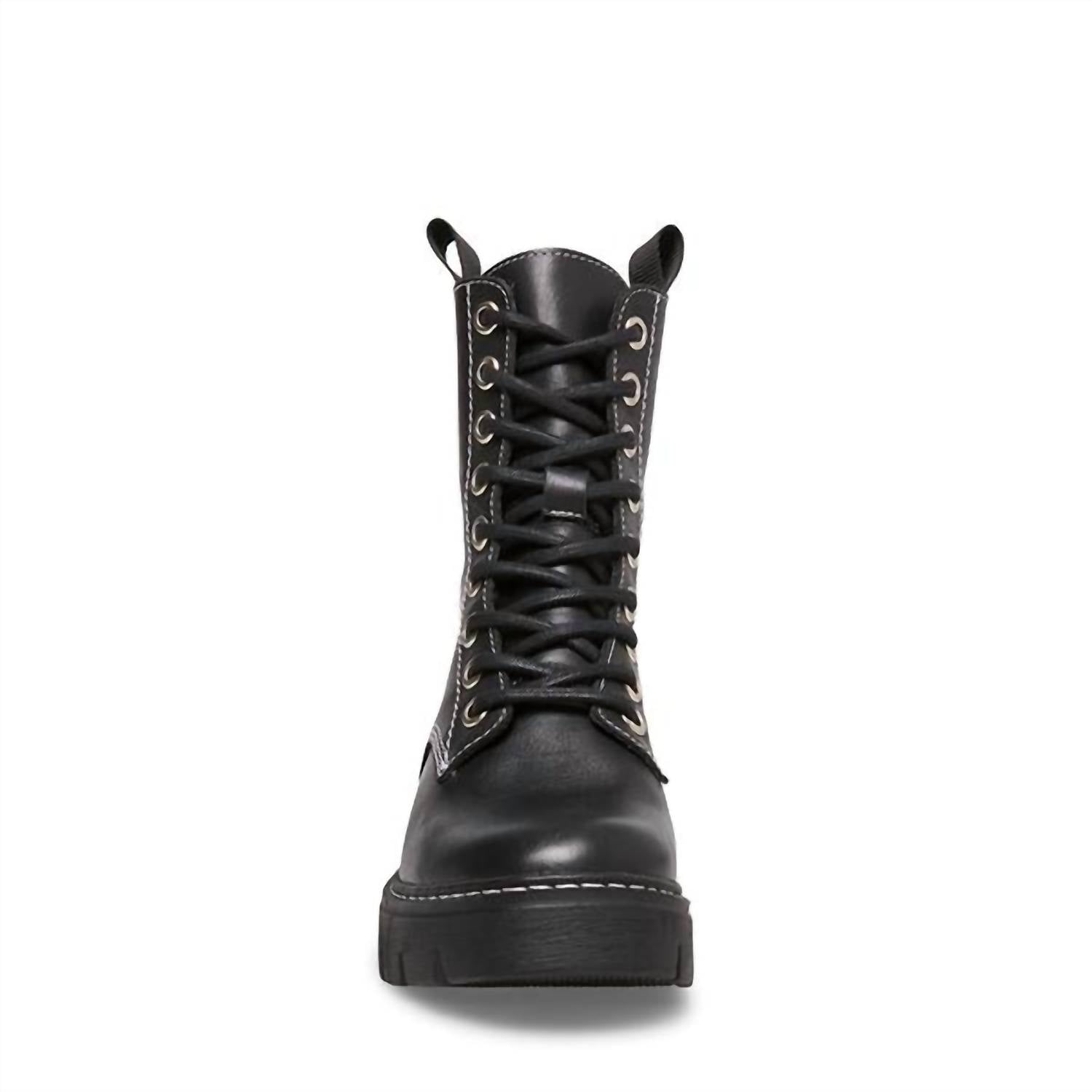 STEVE MADDEN Women's Kanyon Genuine Leather Lace Up Combat Boots in black - women's shoe - alternate view