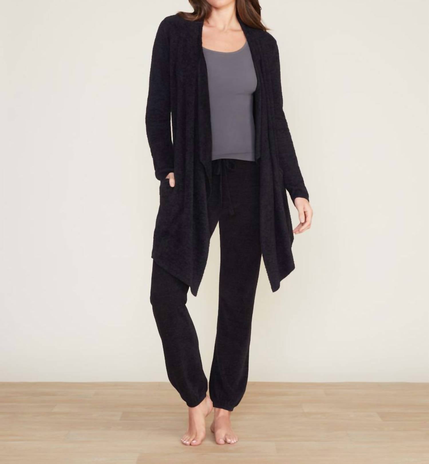 BAREFOOT DREAMS Cozychic Lite Island Wrap Cardigan in black - women's cardigan