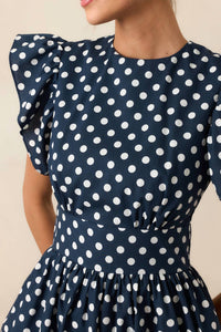Prosperina Chelsea Polka Dot Dress in navy - women's dress - alternate view
