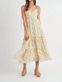 Mable - Floral Print Double Self Tie Tiered Midi Dress