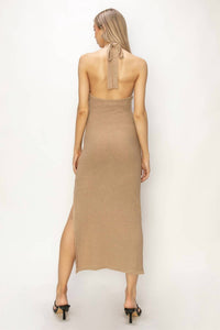 Hyfve - Romantic High Neck Backless Sleeveless Midi Dress