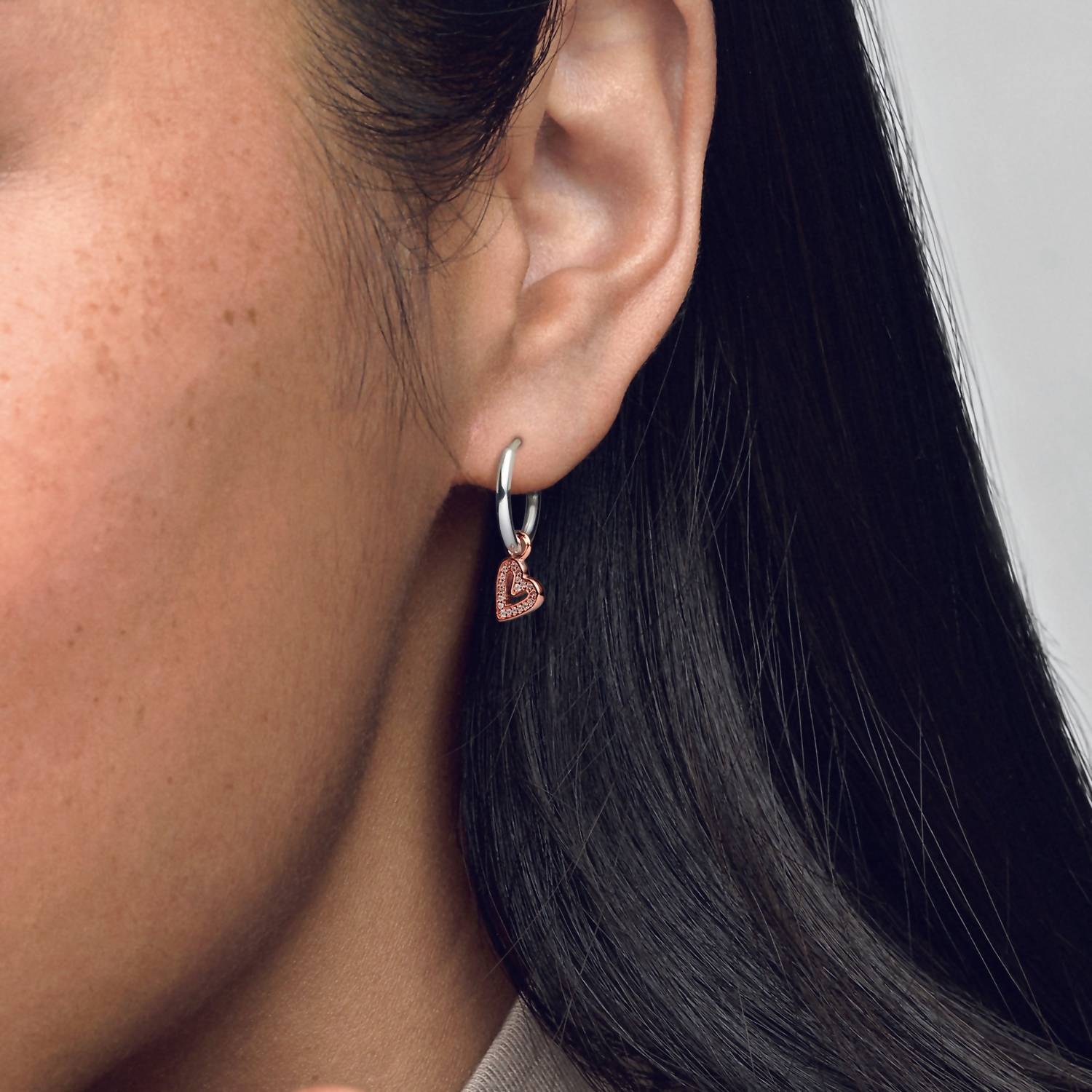 Pandora - Women's Sparkling Freehand Heart Hoop Earrings