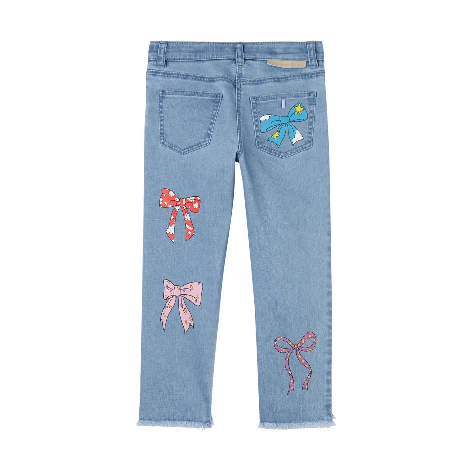 Stella Mccartney - Girls Denim Pants With Multicolor Bows Print