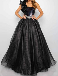 Ava Presley - Embellished Ruffled One Shoulder Ball Gown