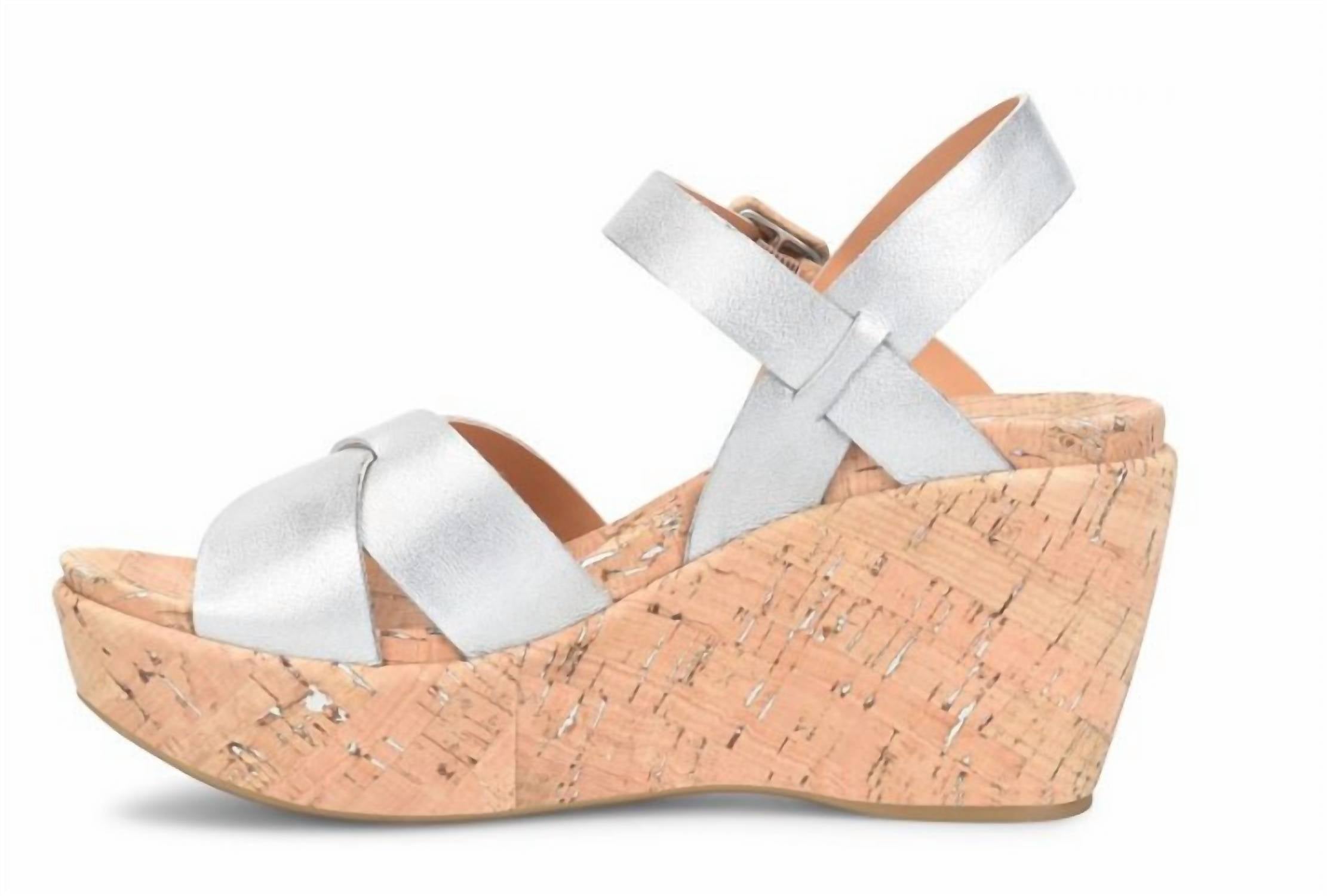 KORK-EASE Women's Myrna Ankle Strap Sandal in silver - women's sandal - detail view