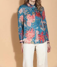 Jessie Liu - Women's Printed Jacquard Shirt With Contrast Collar And Cuffs