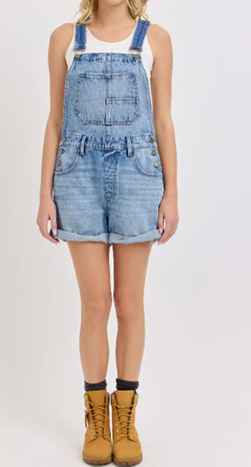 Cello - High-rise Denim Shortall With Rolled Cuff Romper
