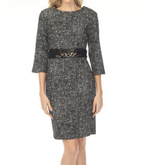 Joseph Ribkoff - Faux Leather Detail Tweed Dress