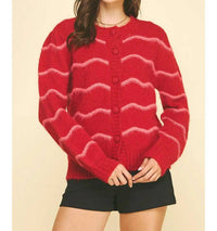 PINCH Sweetheart Striped Cardigan in red - women's cardigan