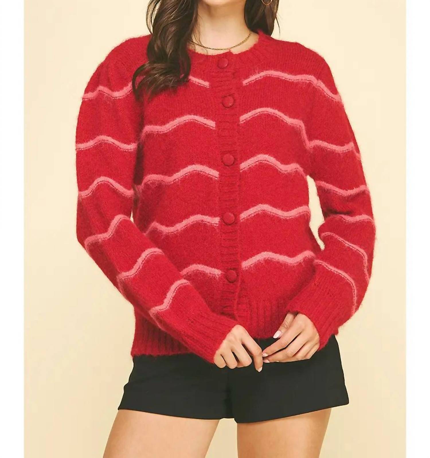 PINCH Sweetheart Striped Cardigan in red - women's cardigan