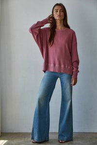 By Together Tilly Waffle Knit Pullover in pink - women's top - alternate view