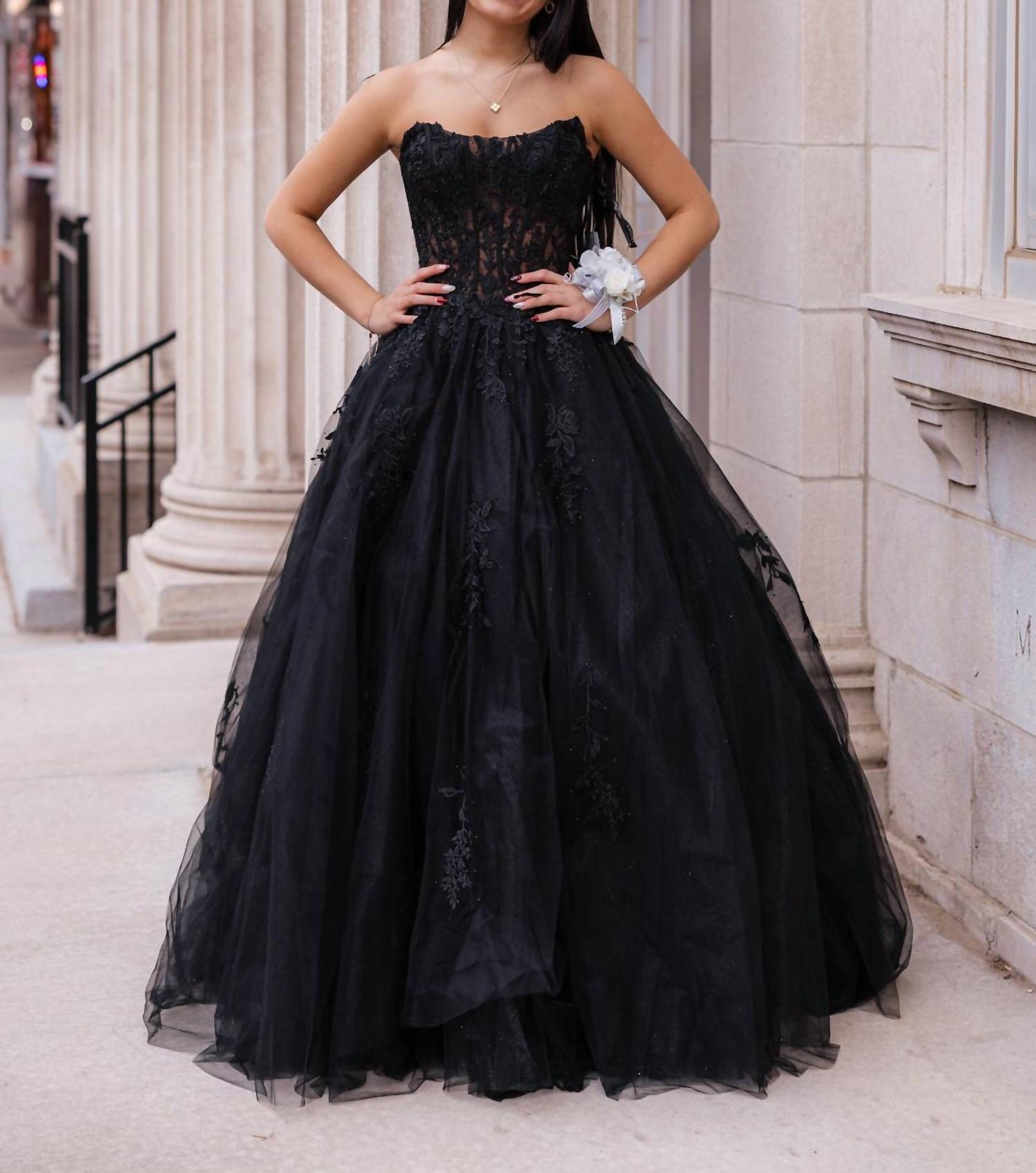 AMARRA Sleek Timeless Prom Dress in black - women's dress - detail view