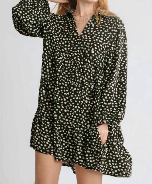 Umgee - Animal Print Long Sleeve Tiered Dress