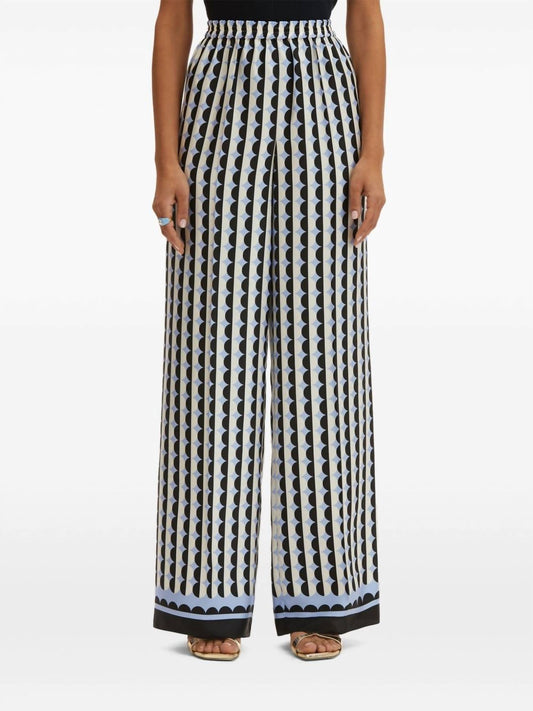 Oscar De La Renta - Wide Leg Allover Mini Geo Silk Twill Pants