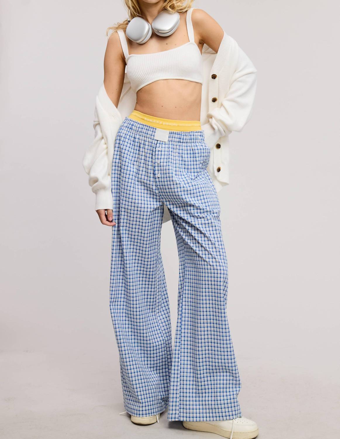 Mimosa - Mid Rise Elasticized Waistband Gingham Pattern Pants