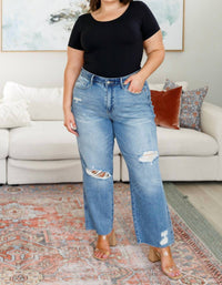 Judy Blue - High Rise Rigid Magic Destroy Slim Straight Leg Jeans