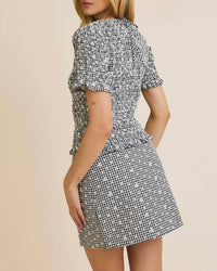 Gilli - Round Neck Half Sleeve Smocked Eyelet Top And Mini Skirt Set