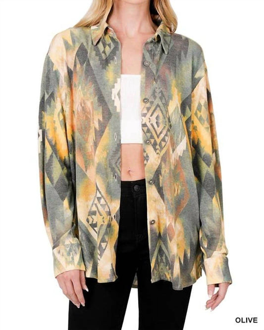 Zenana - Soft French Terry Aztec Shacket