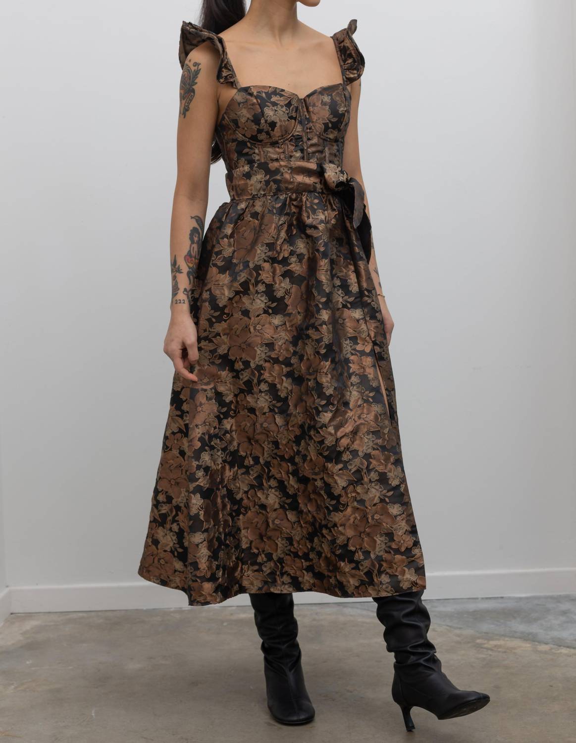 Collective - Floral Jacquard Corset Midi Dress