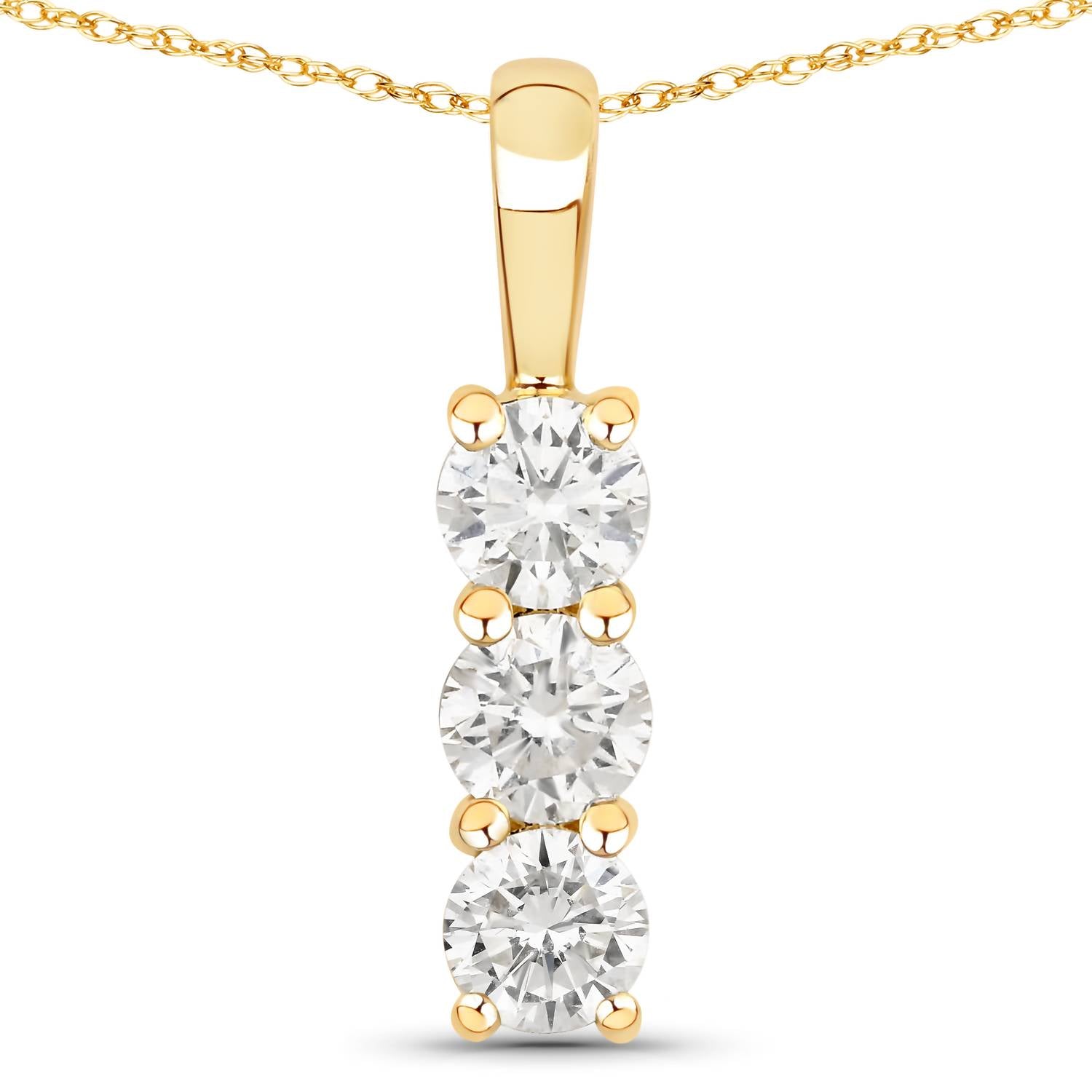Diana M Jewels Women's Round Lab-grown Diamond Pendant Necklace (0.75 Ct) - Delicate in 14k yellow gold - women's jewelry - detail view