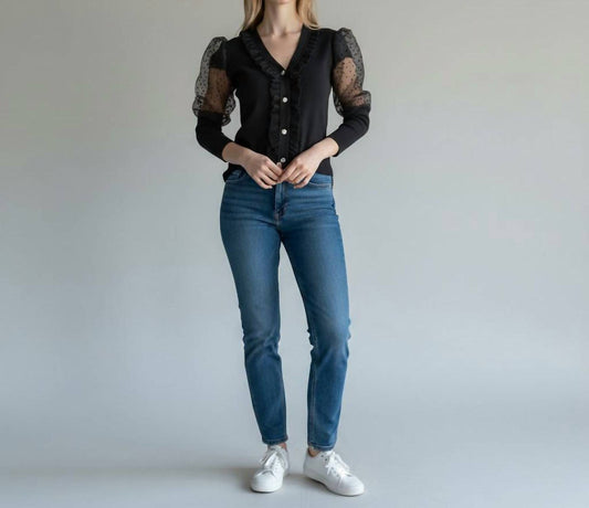 Trimax Outlets - Sheer Puff Sleeve Ruffle Cardigan Top