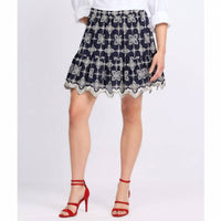 Skies Are Blue - Cotton Embroidered Ruffle Hem Skirt
