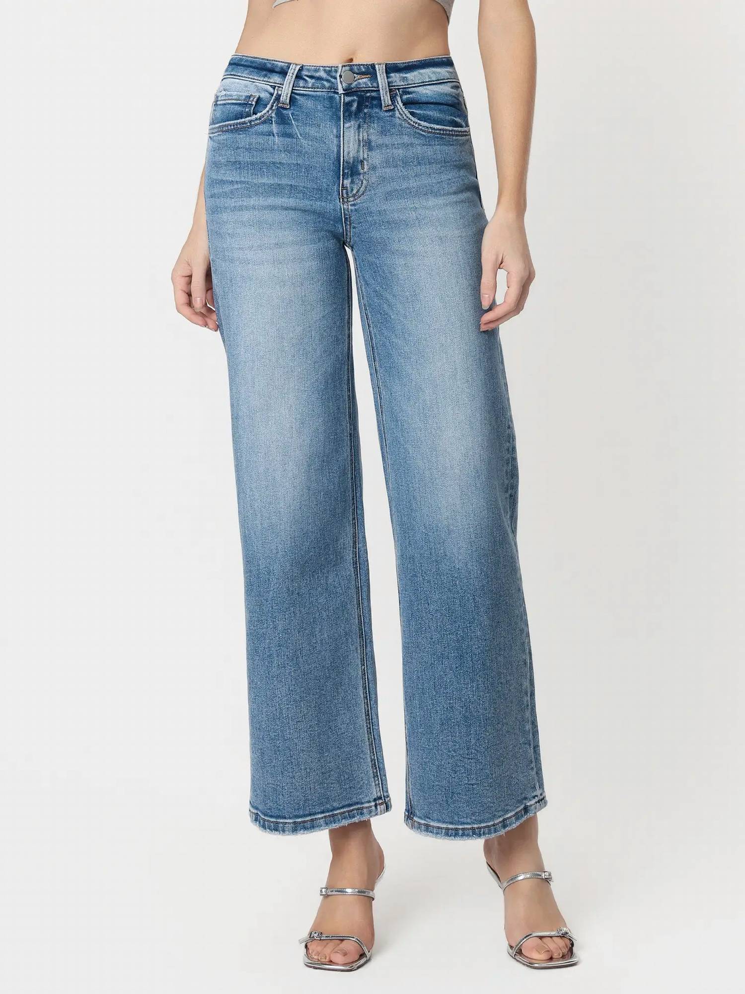 Flying Monkey - High Rise Full Length Wide Leg Jeans