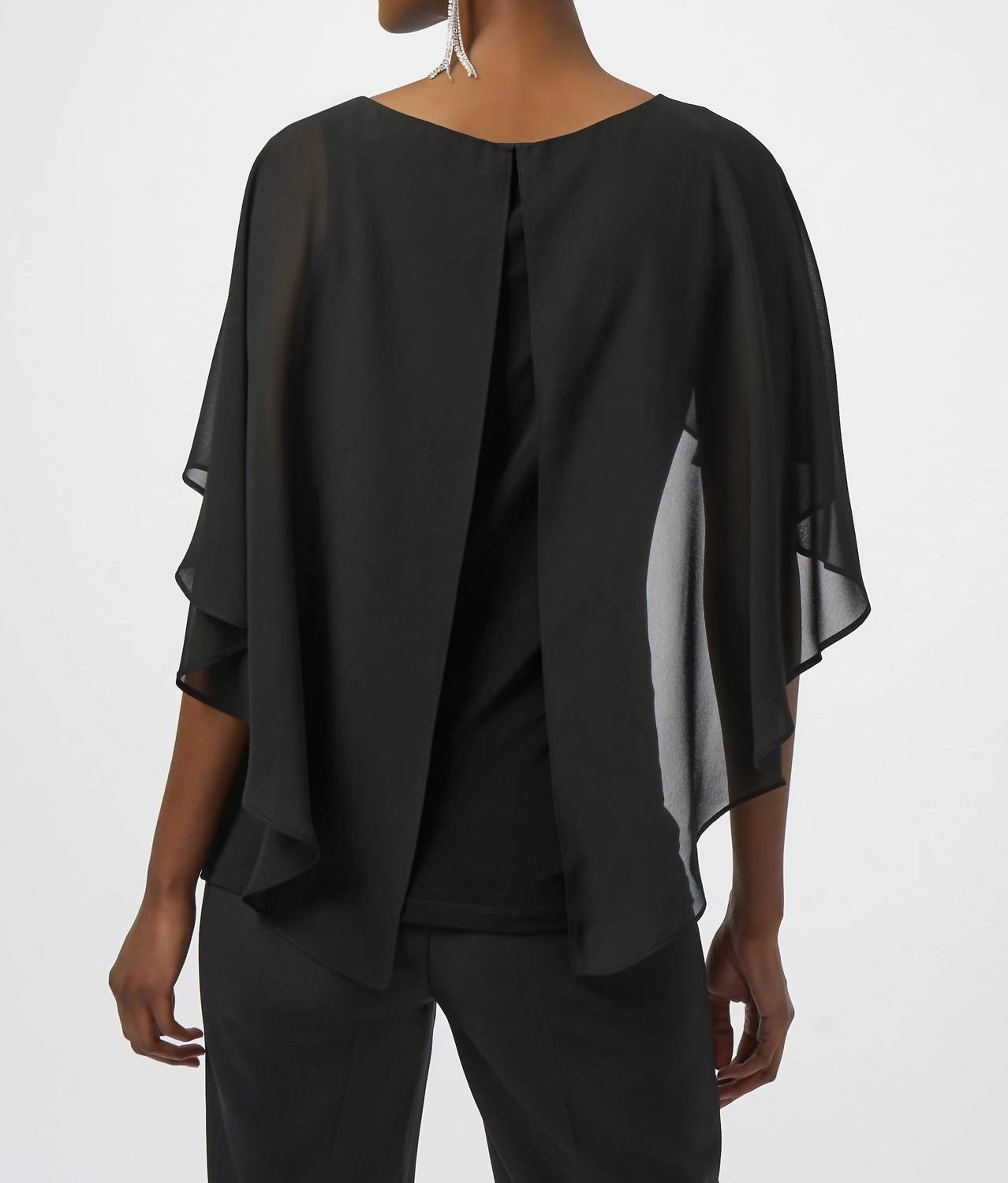 Joseph Ribkoff - Rhinestone Brooch Chiffon Cape Overlay Top