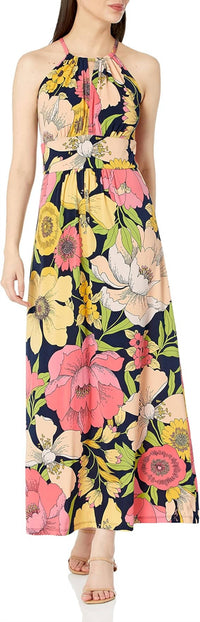 London Times - Floral Print Halter Maxi Dress
