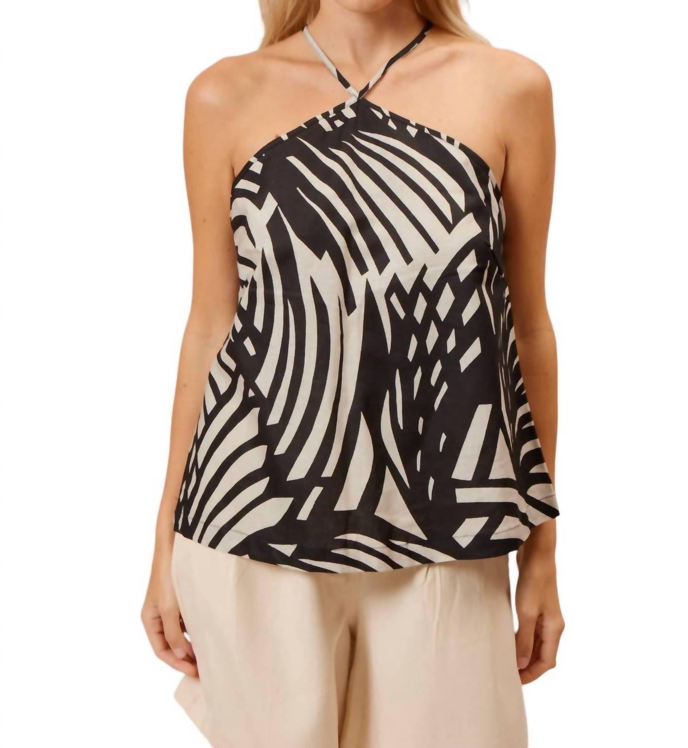 LUCY PARIS Arielle Halter Top in black and white - women's tank top