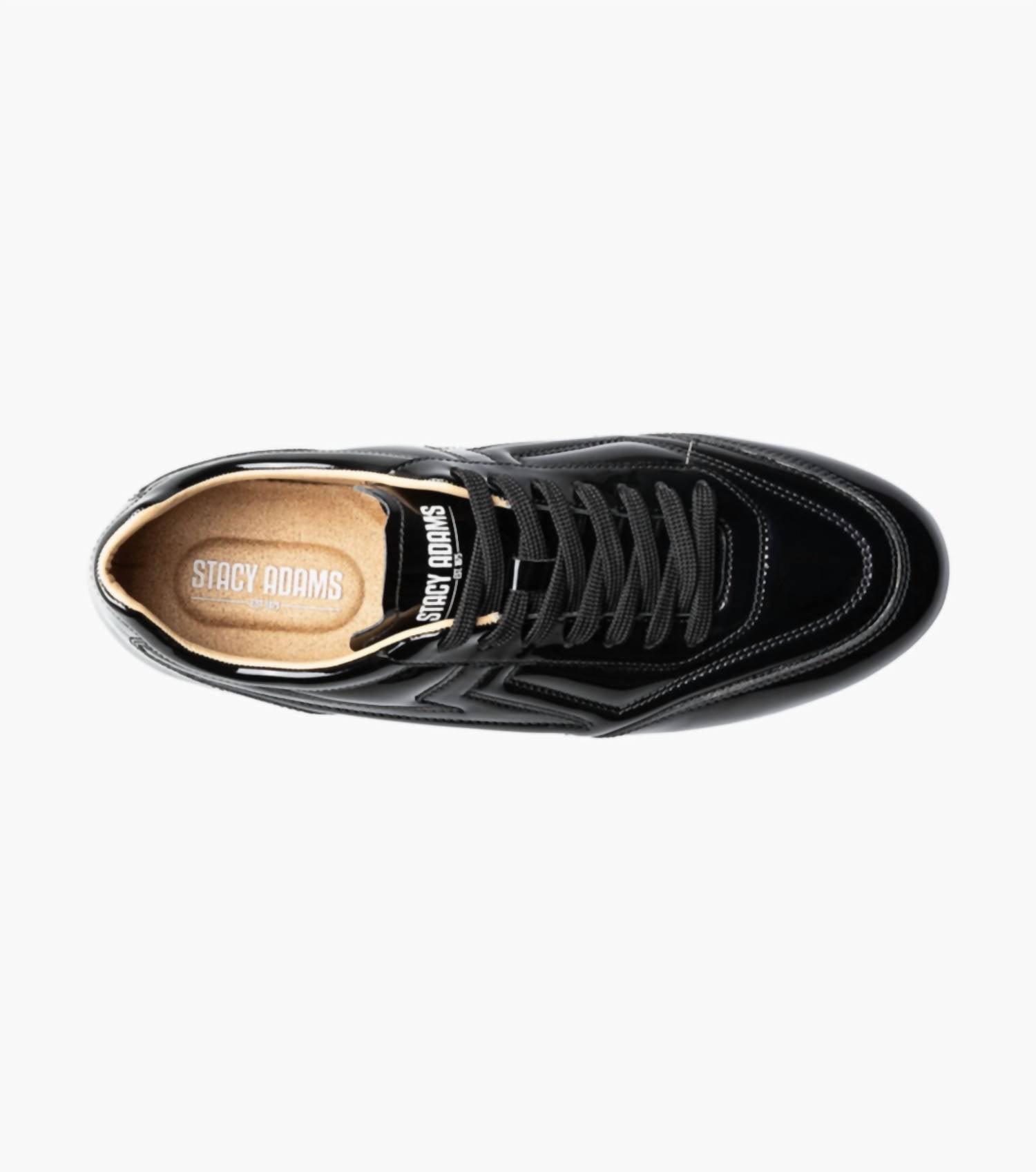 STACY ADAMS Men's Action 150 Sporty Lace Up Shoes in black patent - men's sneaker - detail view