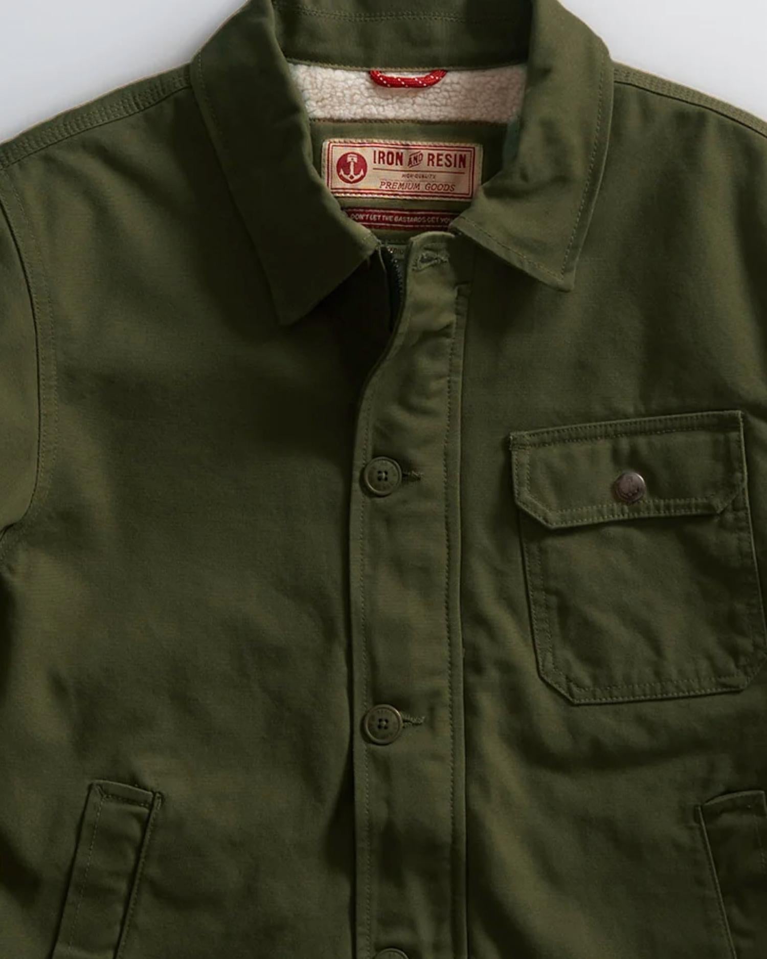 Iron & Resin Men's Usn A2 Jacket in olive - men's jacket - detail view