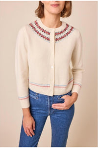 DÔEN Olympe Crewneck Cardigan in ivory annecy - women's cardigan