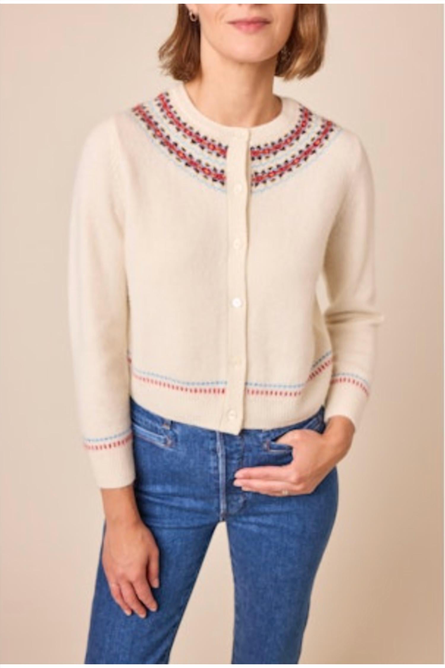 DÔEN Olympe Crewneck Cardigan in ivory annecy - women's cardigan